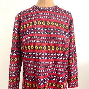 Vintage Handmade Retro Casual Long Sleeve Knit Dress w/Retro Red Blue Print